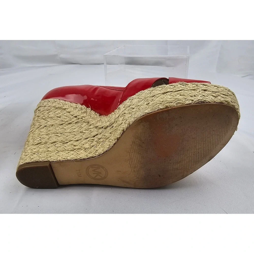 Michael Kors Red Patent Leather Espadrille Platform Wedge Heels Shoes Size 7.5
